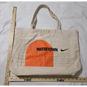 Nike Watertown Canvas Tote Bag Cream Orange Graphic Large Shopper Book Carryall